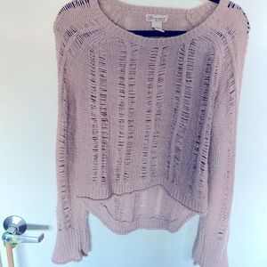 Adorable pink hi low distressed sweater L